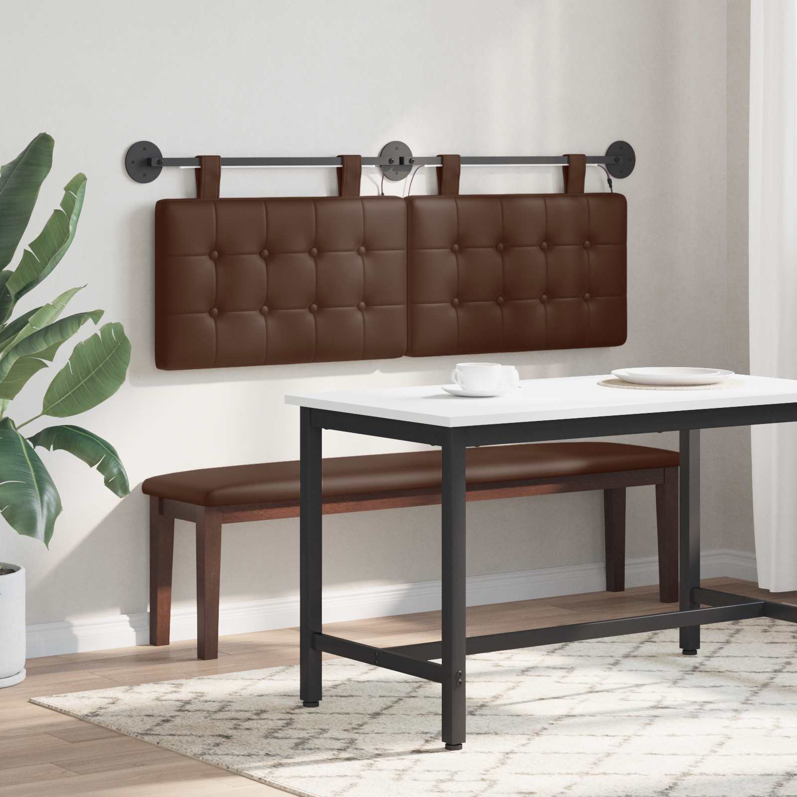 Testiera sospesa Con luce LED Marrone Similpelle | homemem39