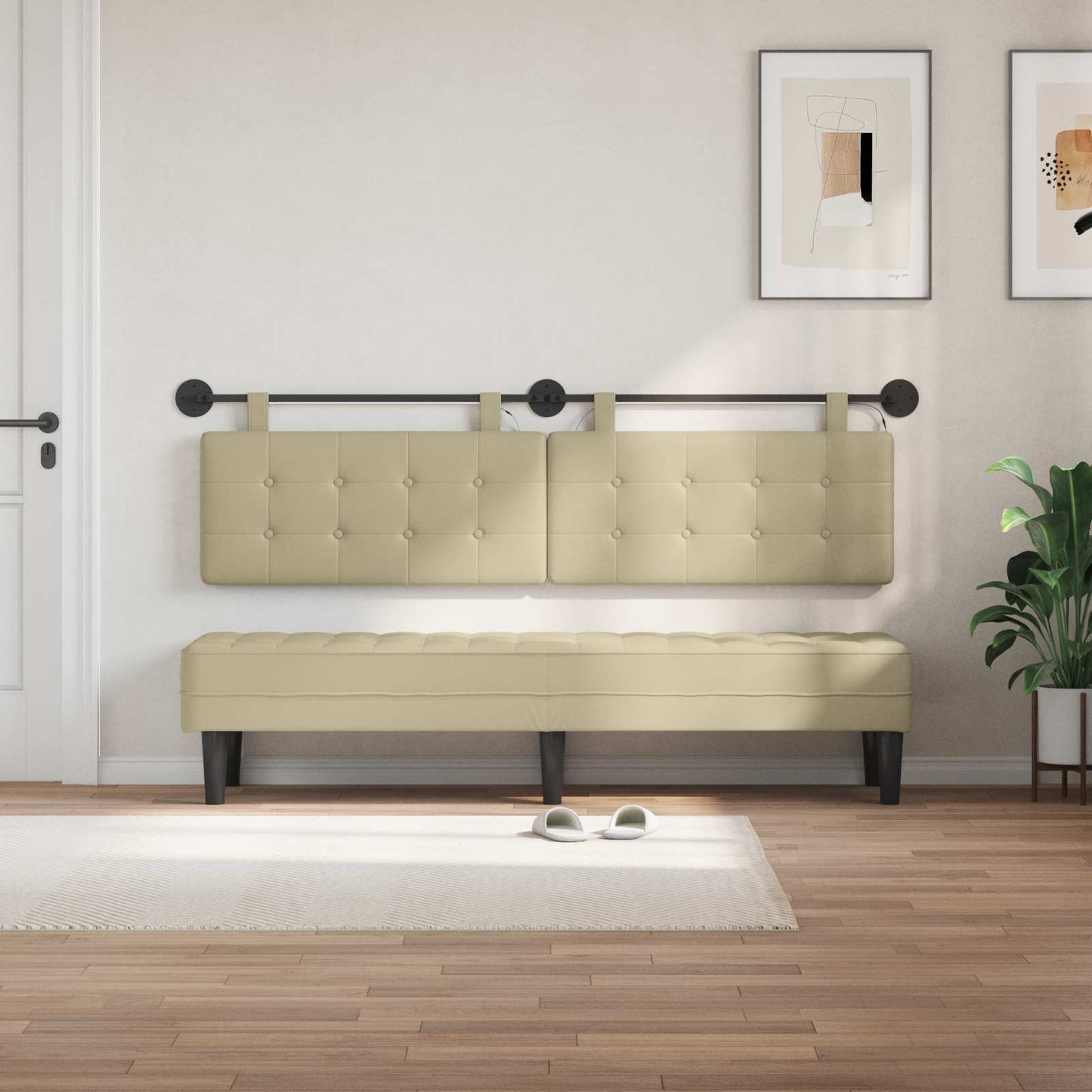 Testiera sospesa Con luce LED Crema Similpelle