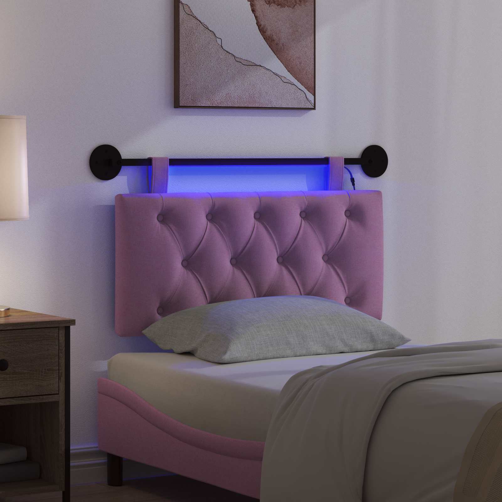 Testiera sospesa Con luce LED Rosa Tessuto | homemem39