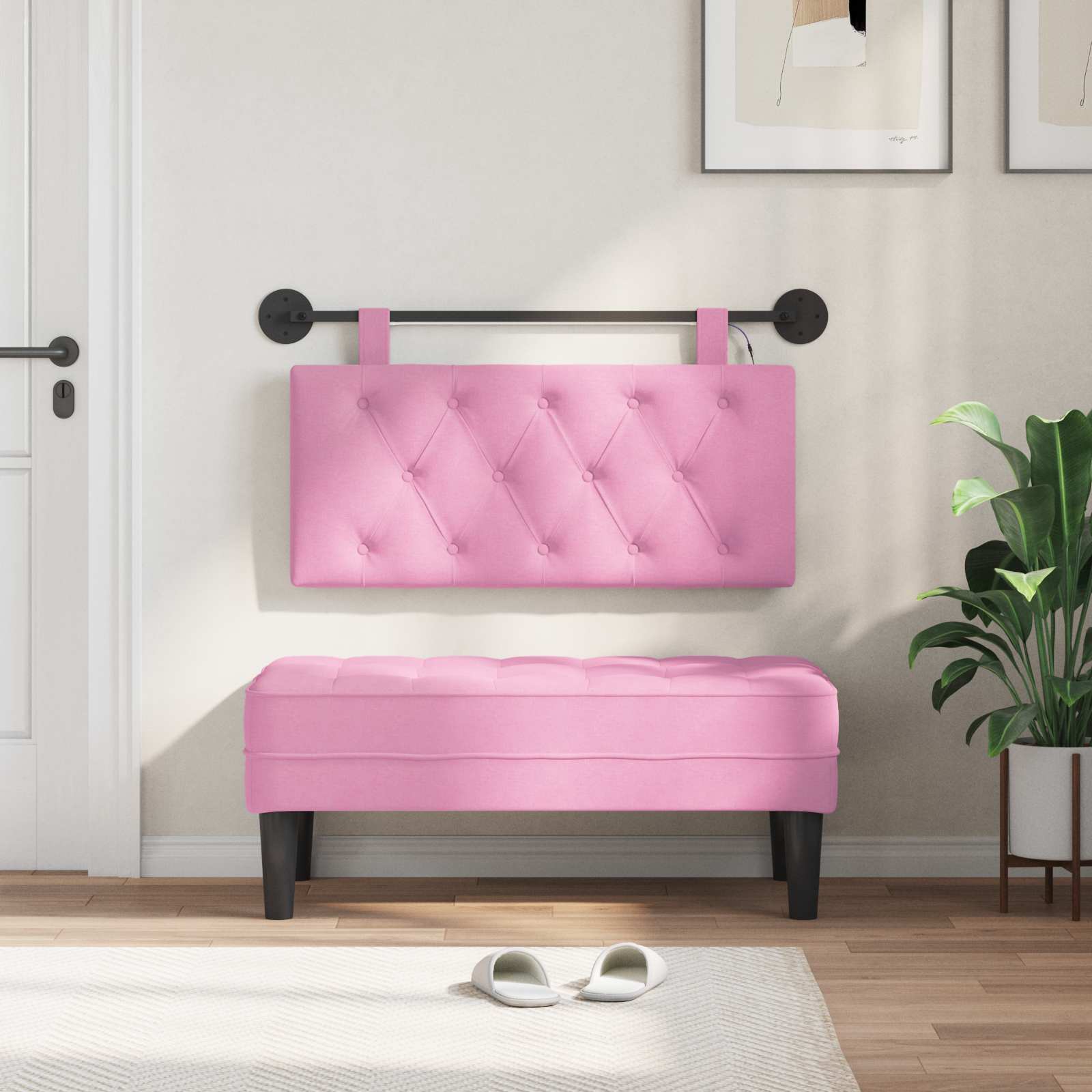 Testiera sospesa Con luce LED Rosa Tessuto | homemem39