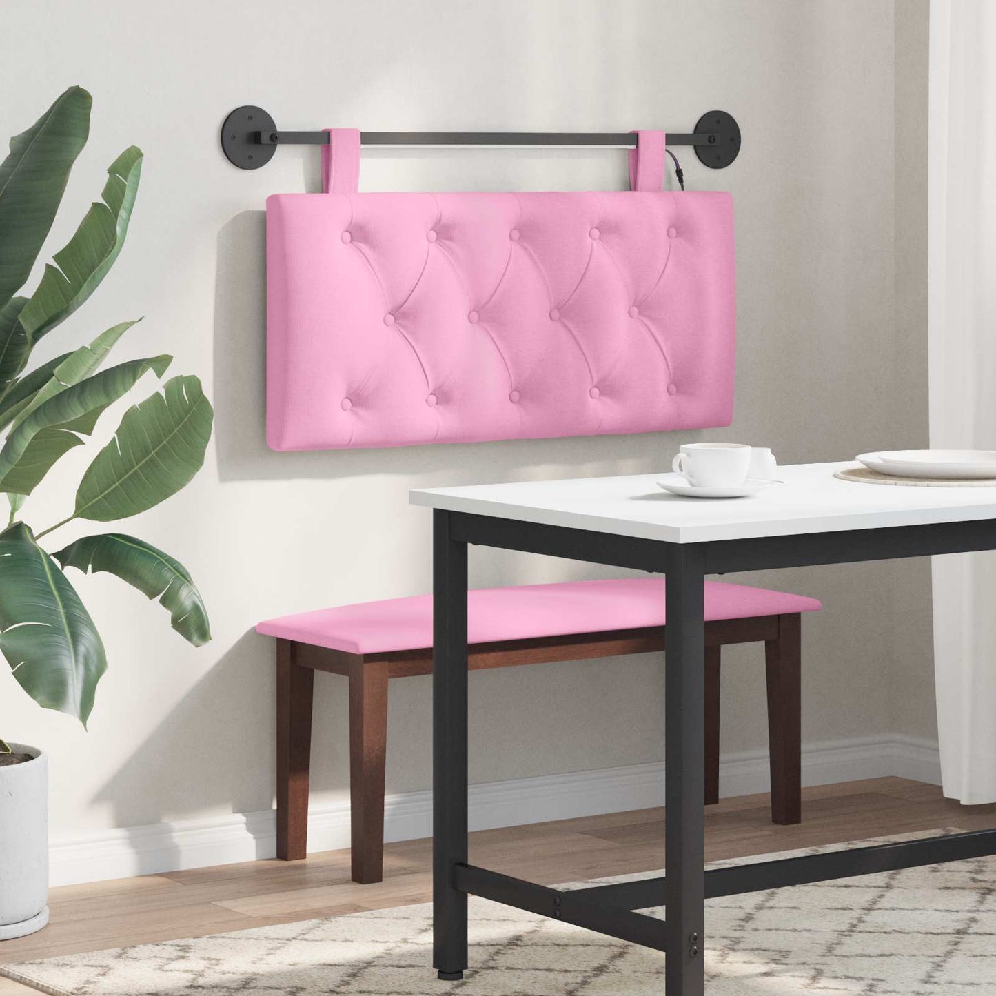 Testiera sospesa Con luce LED Rosa Tessuto | homemem39