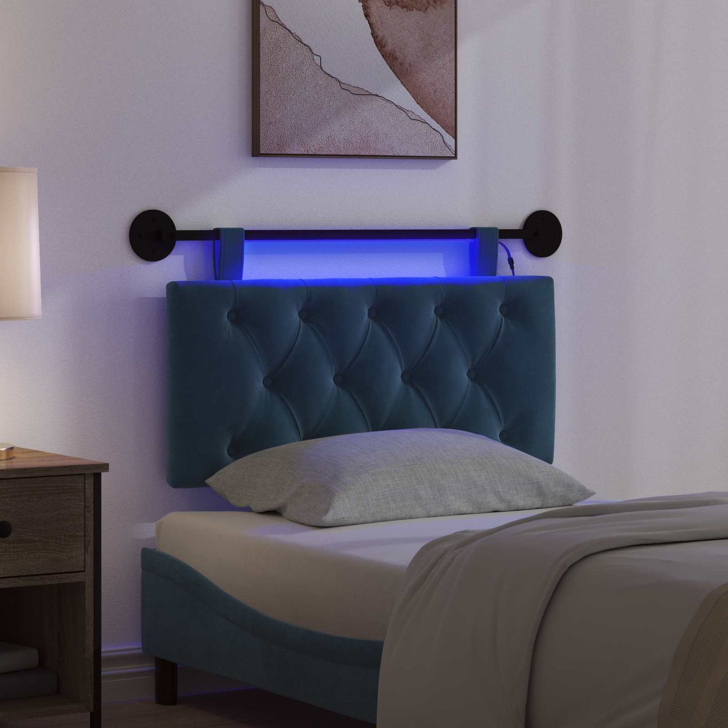 Testiera sospesa Con luce LED Blu Velluto | homemem39