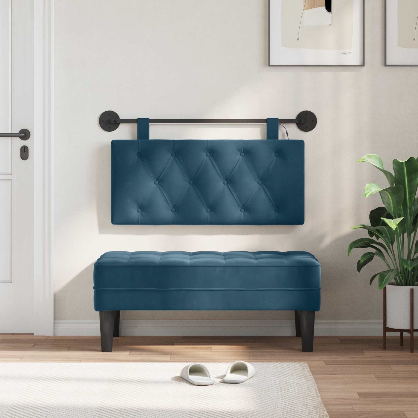 Testiera sospesa Con luce LED Blu Velluto | homemem39