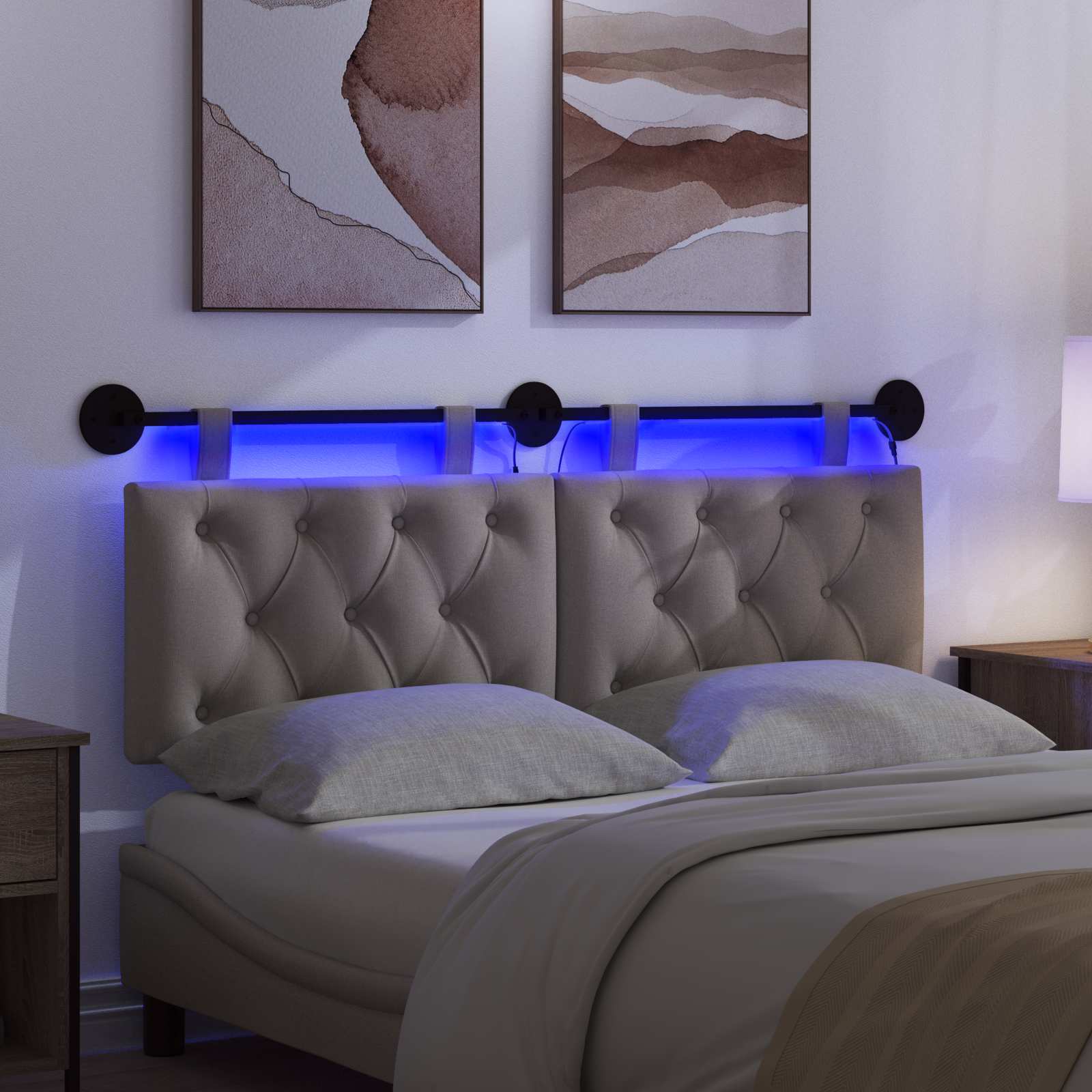 Testiera sospesa Con luce LED Tortora Tessuto | homemem39