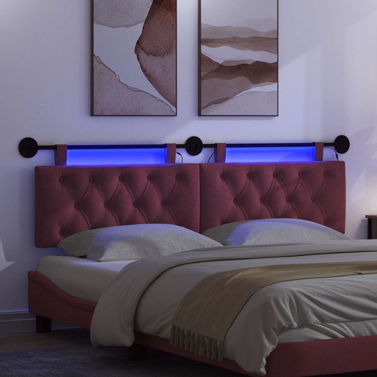 Testiera sospesa Con luce LED Rosso Vino Tessuto | homemem39