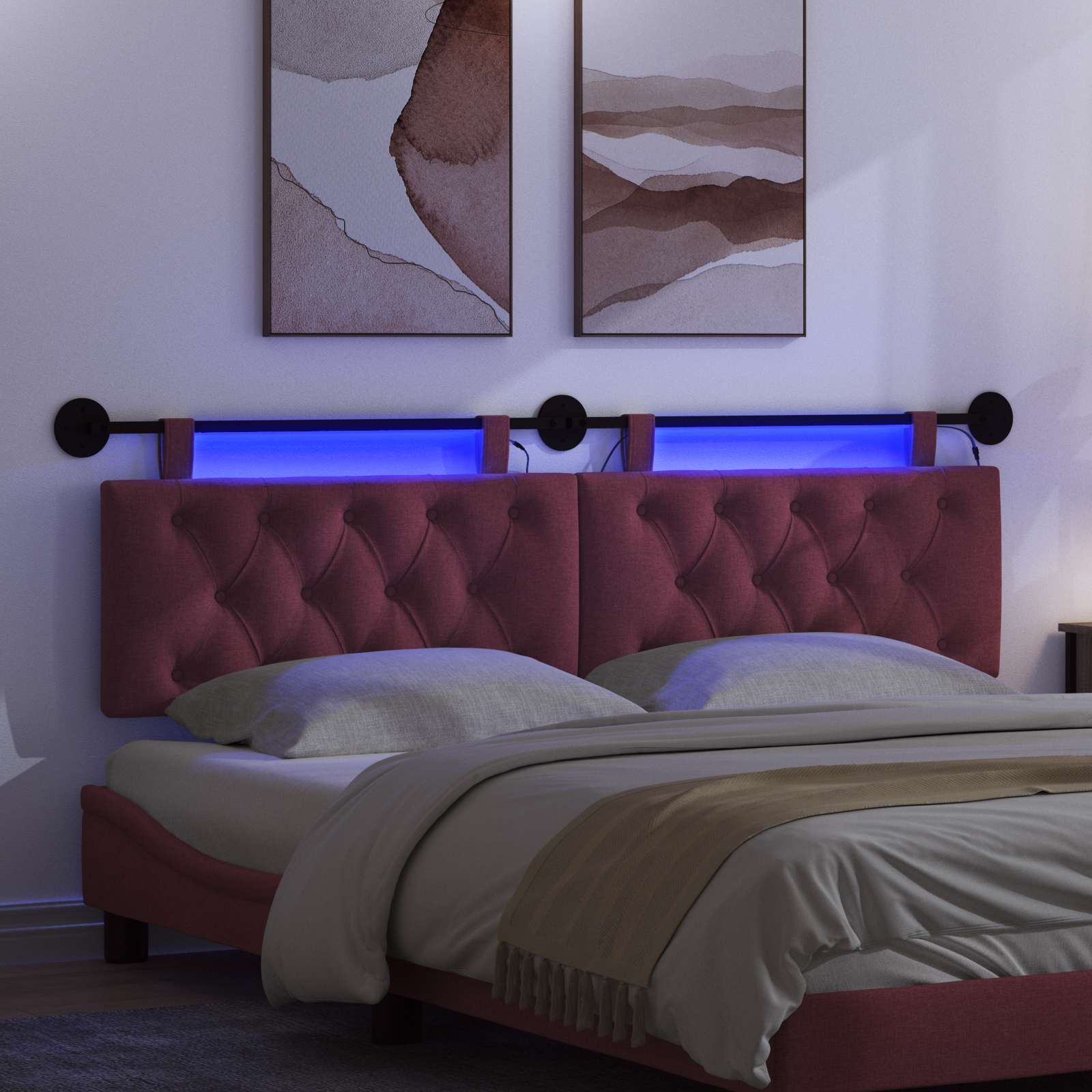 Testiera sospesa Con luce LED Rosso Vino Tessuto | homemem39