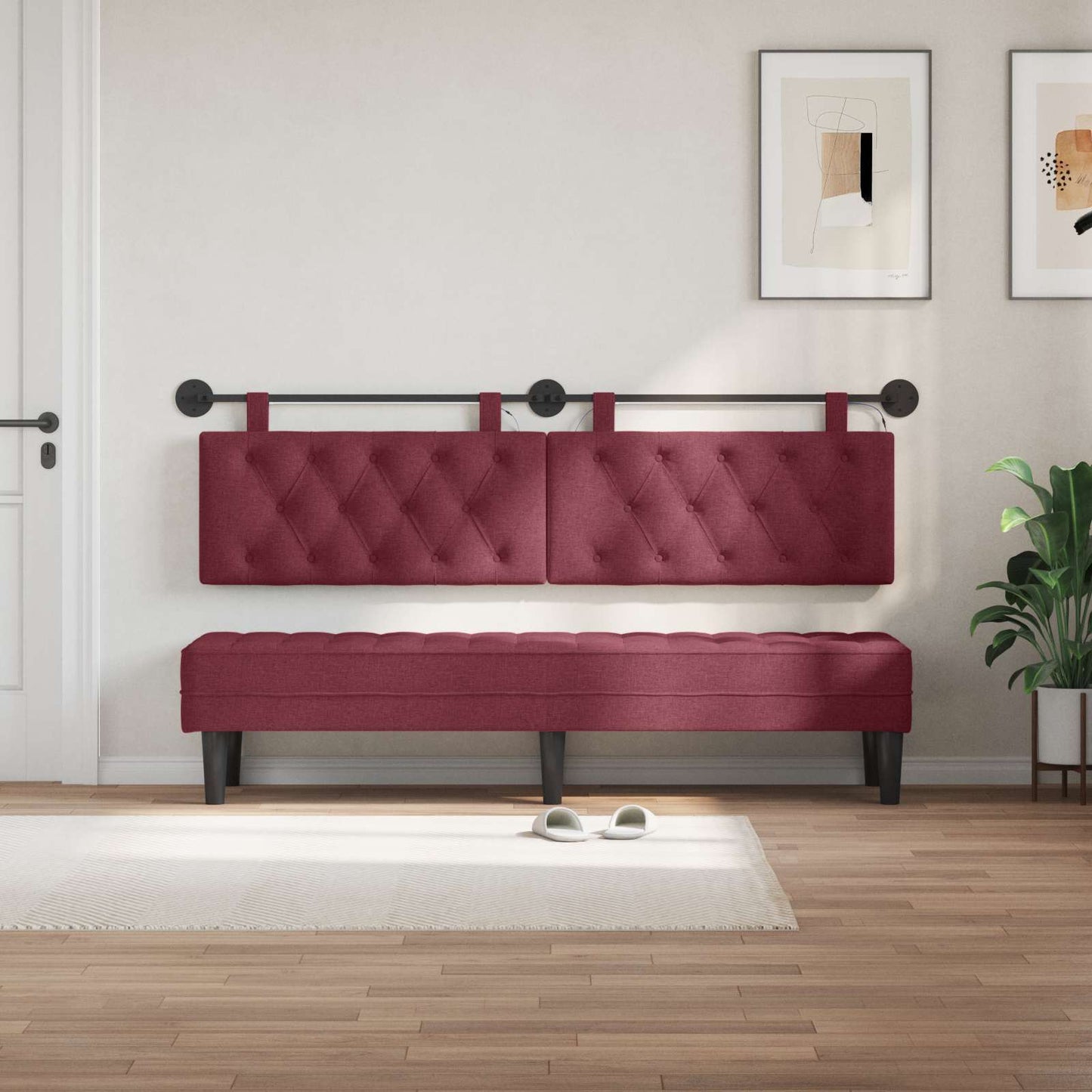 Testiera sospesa Con luce LED Rosso Vino Tessuto | homemem39