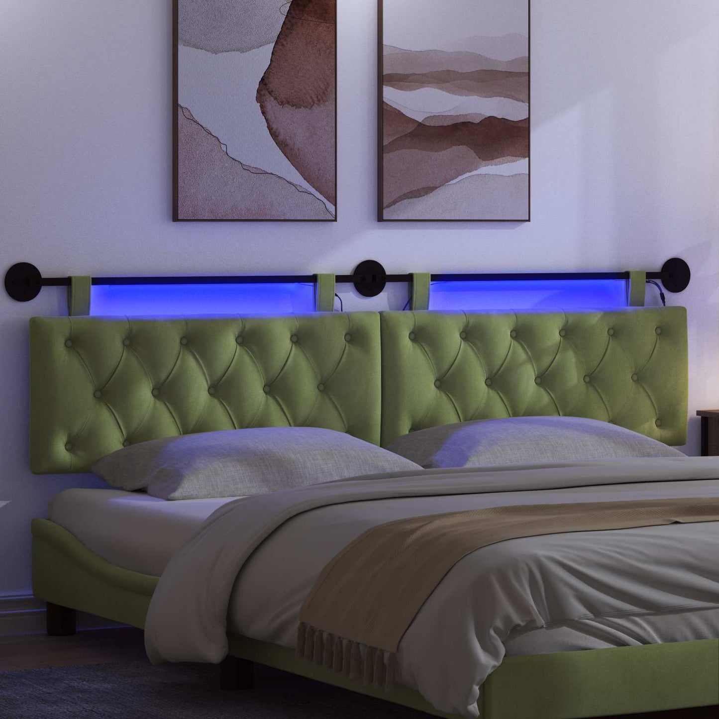 Testiera sospesa Con luce LED Verde chiaro Velluto | homemem39