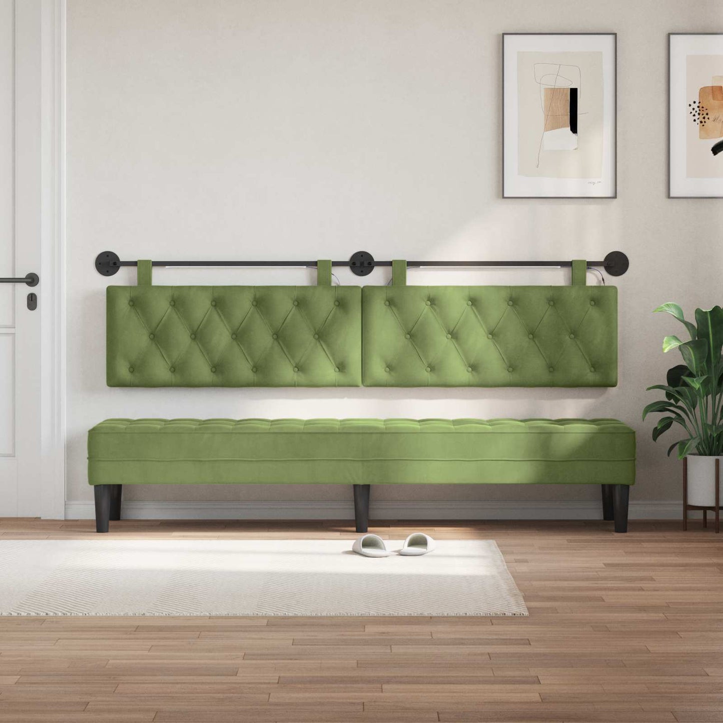 Testiera sospesa Con luce LED Verde chiaro Velluto