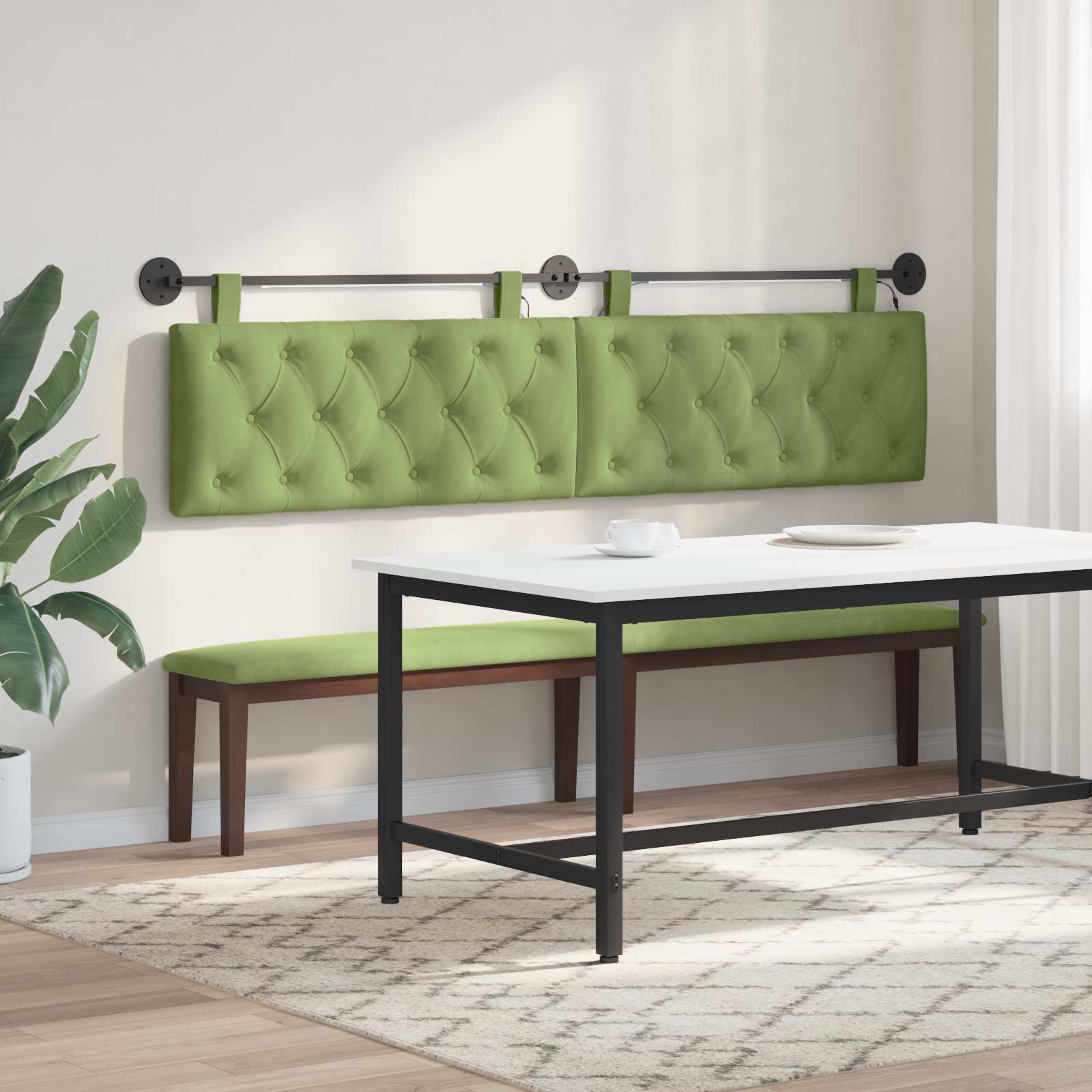 Testiera sospesa Con luce LED Verde chiaro Velluto | homemem39