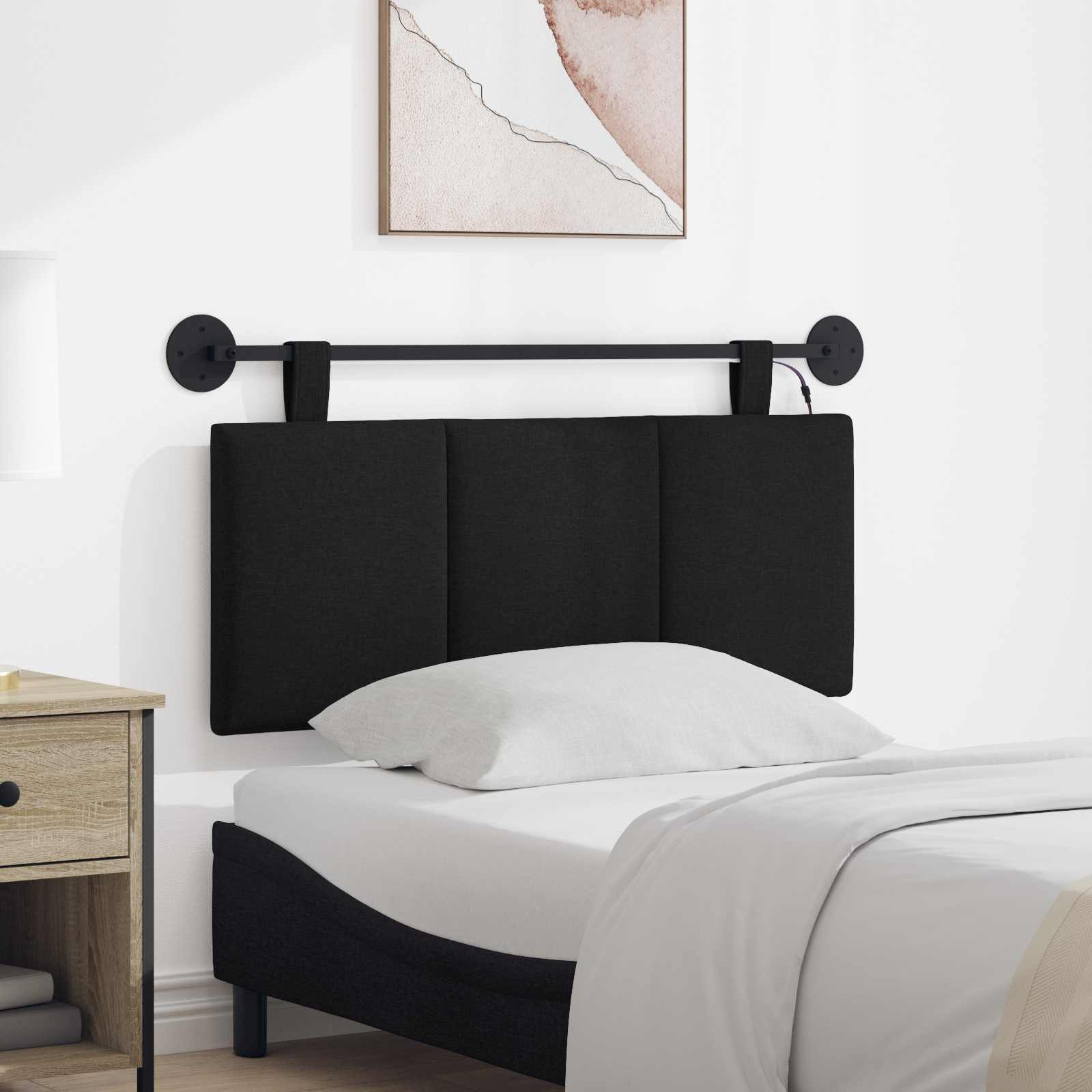 Testiera sospesa Con luce LED Nero Tessuto | homemem39