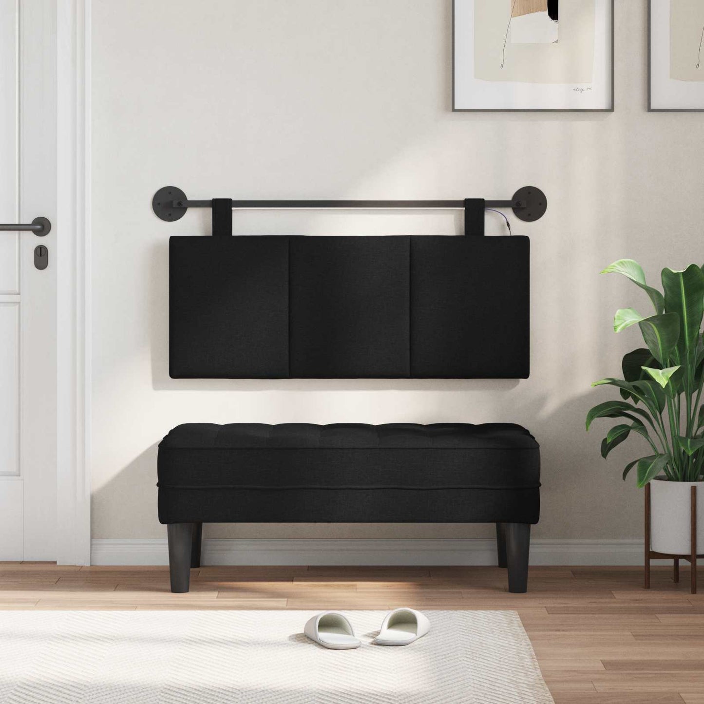 Testiera sospesa Con luce LED Nero Tessuto | homemem39