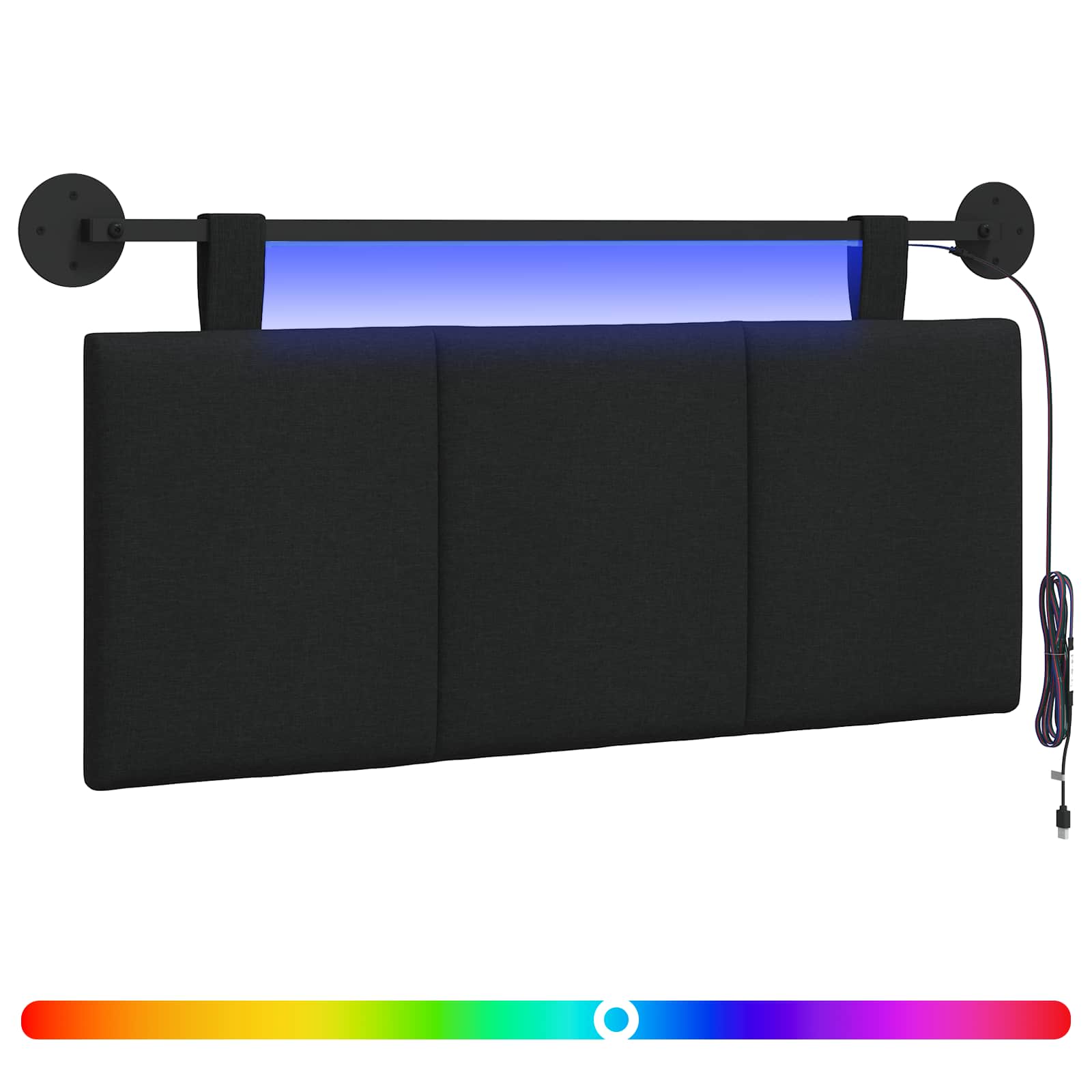 Testiera sospesa Con luce LED Nero Tessuto | homemem39