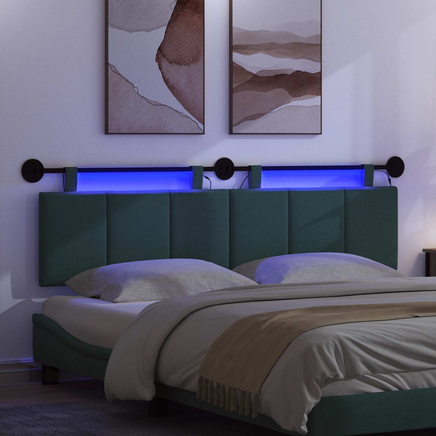 Testiera sospesa Con luce LED Verde Scuro Tessuto