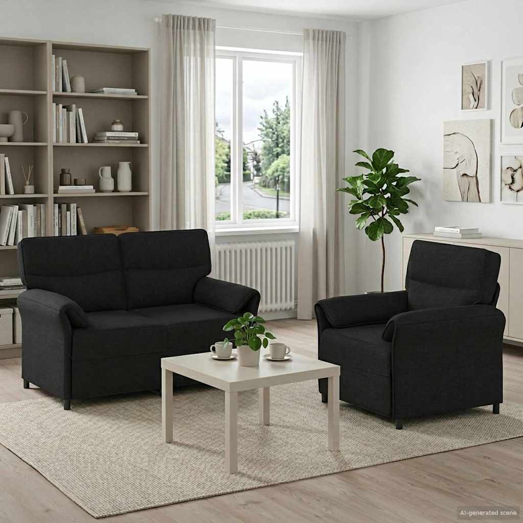 Set di divani 2 pz Nero Tessuto | homemem39