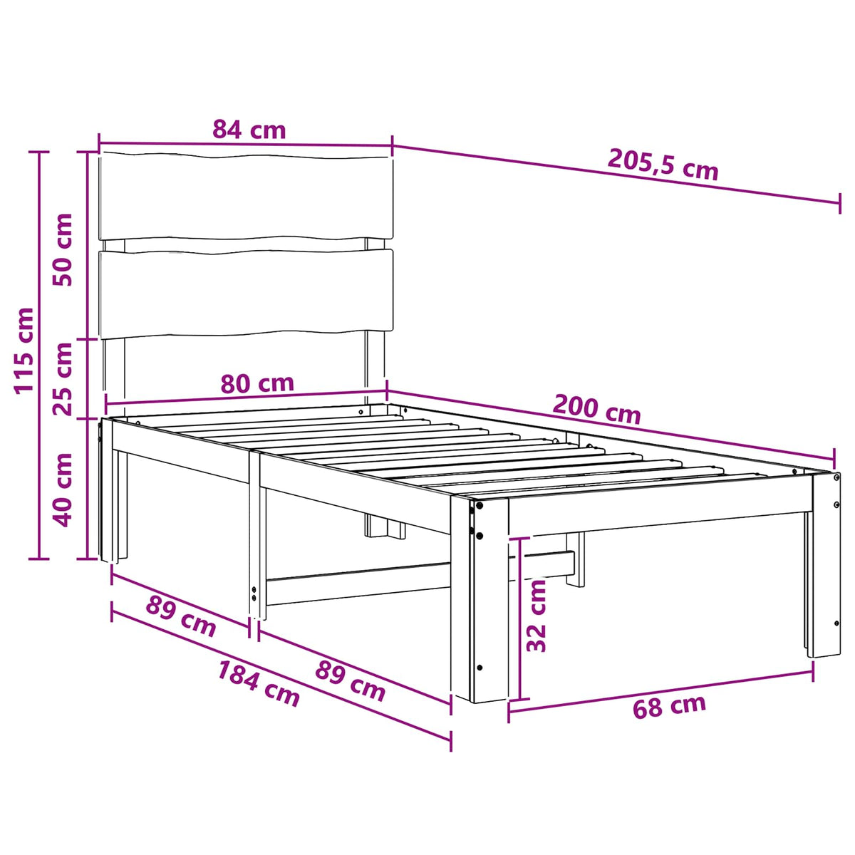 Letto Singolo con Testiera ROSTOCK Bianco 80 x 200 cm | homemem39