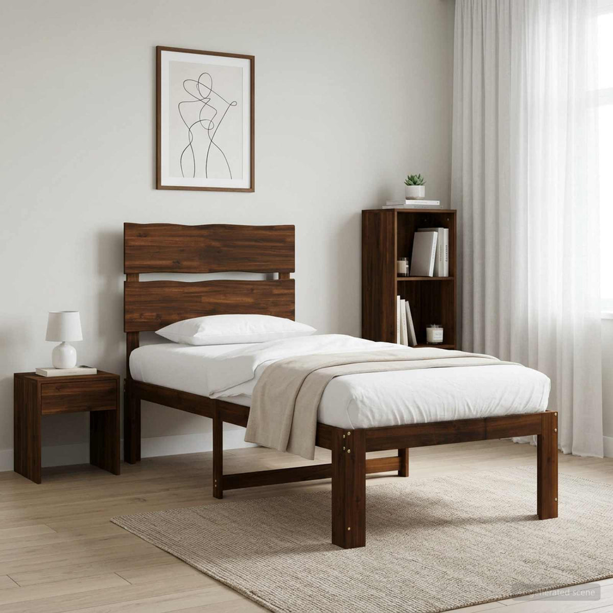 Letto Singolo con Testiera ROSTOCK Marrone Scuro 90 x 200 cm