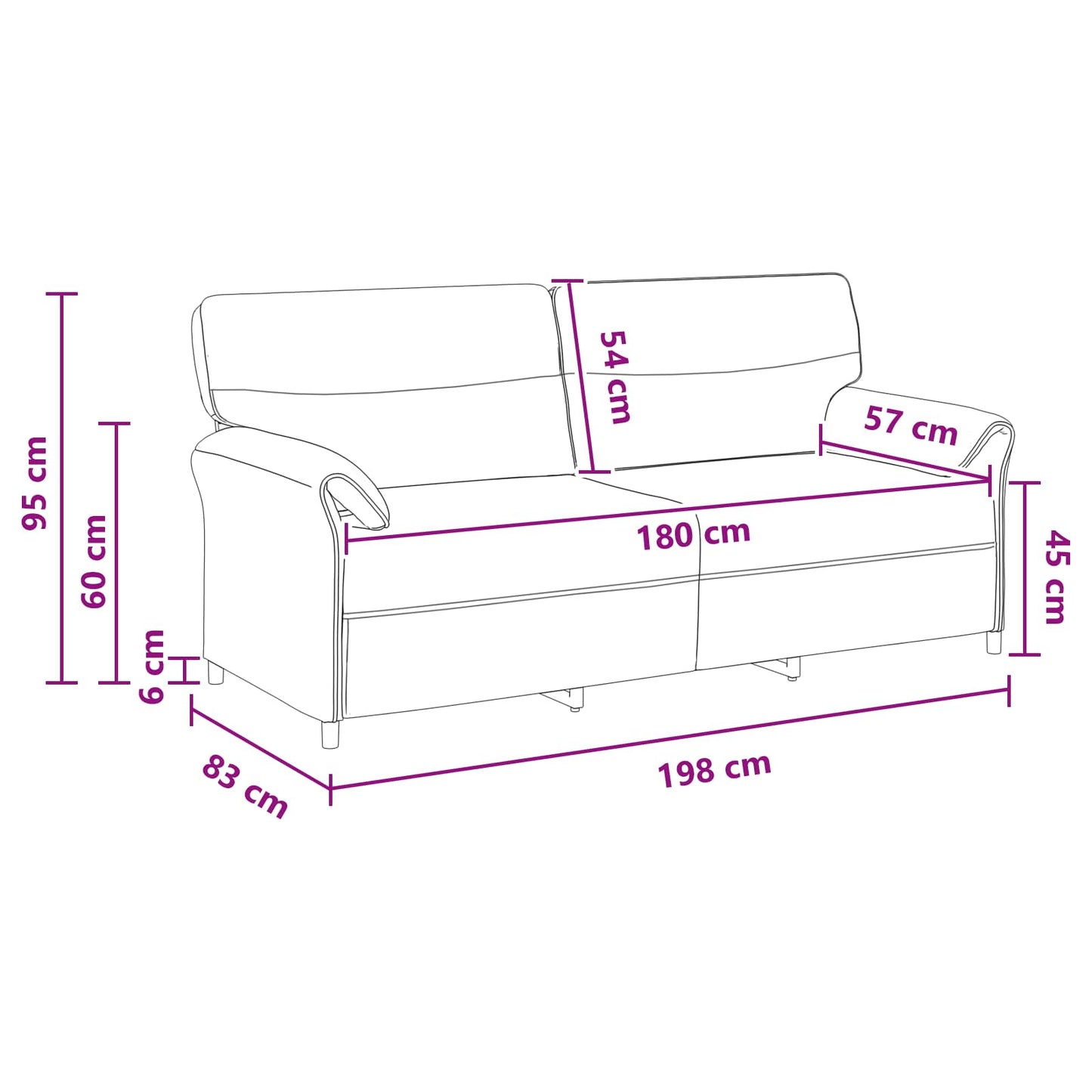 Divano 3-Persone Nero 198 x 83 x 95 cm Tessuto | homemem39