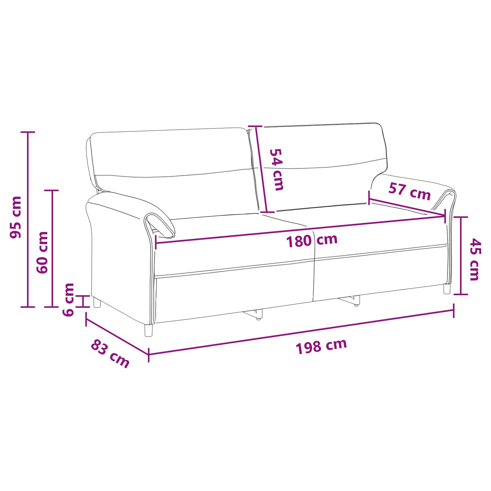 Divano 3-Persone Nero 198 x 83 x 95 cm Tessuto | homemem39
