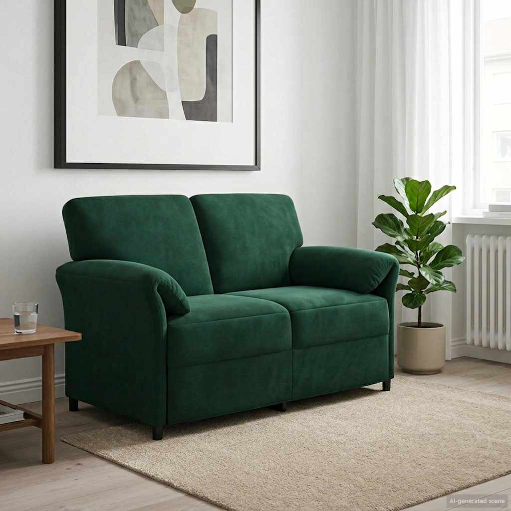 Divano a 2 Posti Verde Scuro 138 x 83 x 95 cm Velluto | homemem39
