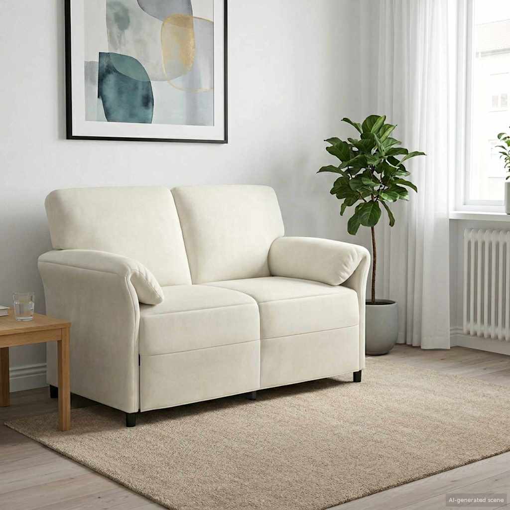 Divano a 2 Posti Crema 138 x 83 x 95 cm Velluto | homemem39