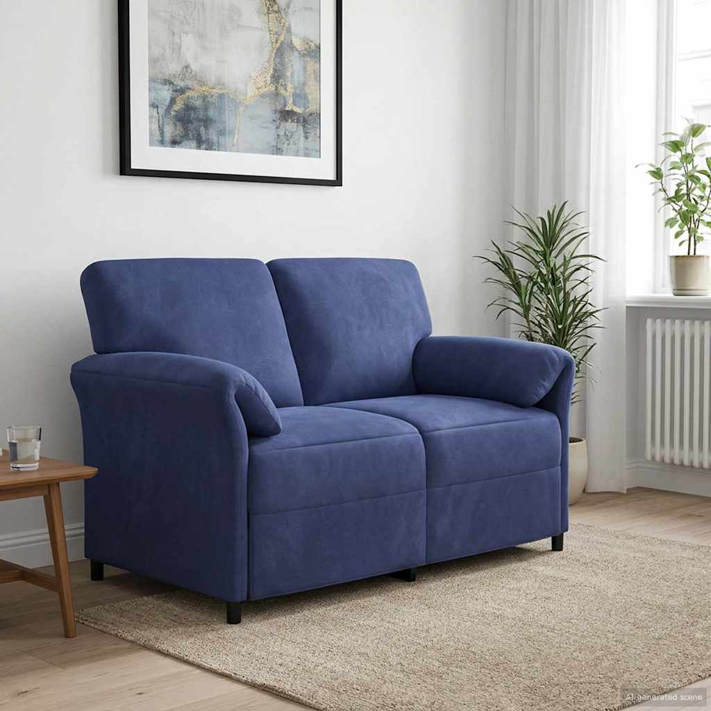 Divano a 2 Posti Blu Polizia 138 x 83 x 95 cm Velluto | homemem39