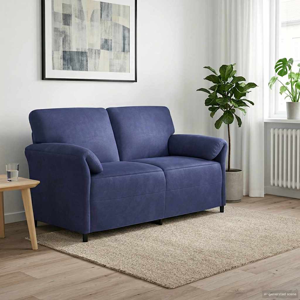 Divano a 2 Posti Blu Polizia 158 x 83 x 95 cm Velluto | homemem39