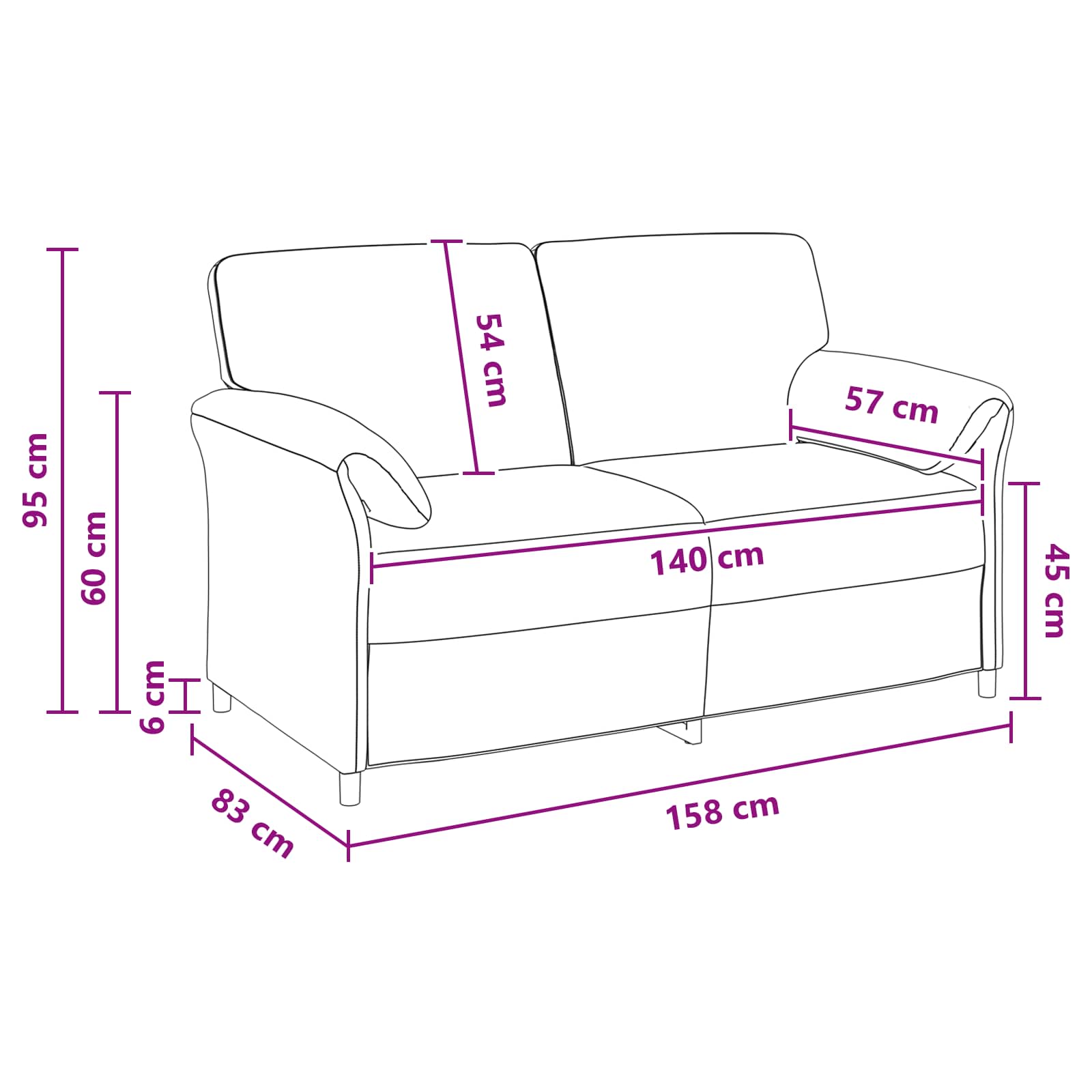 Divano a 2 Posti Viola 158 x 83 x 95 cm Velluto | homemem39
