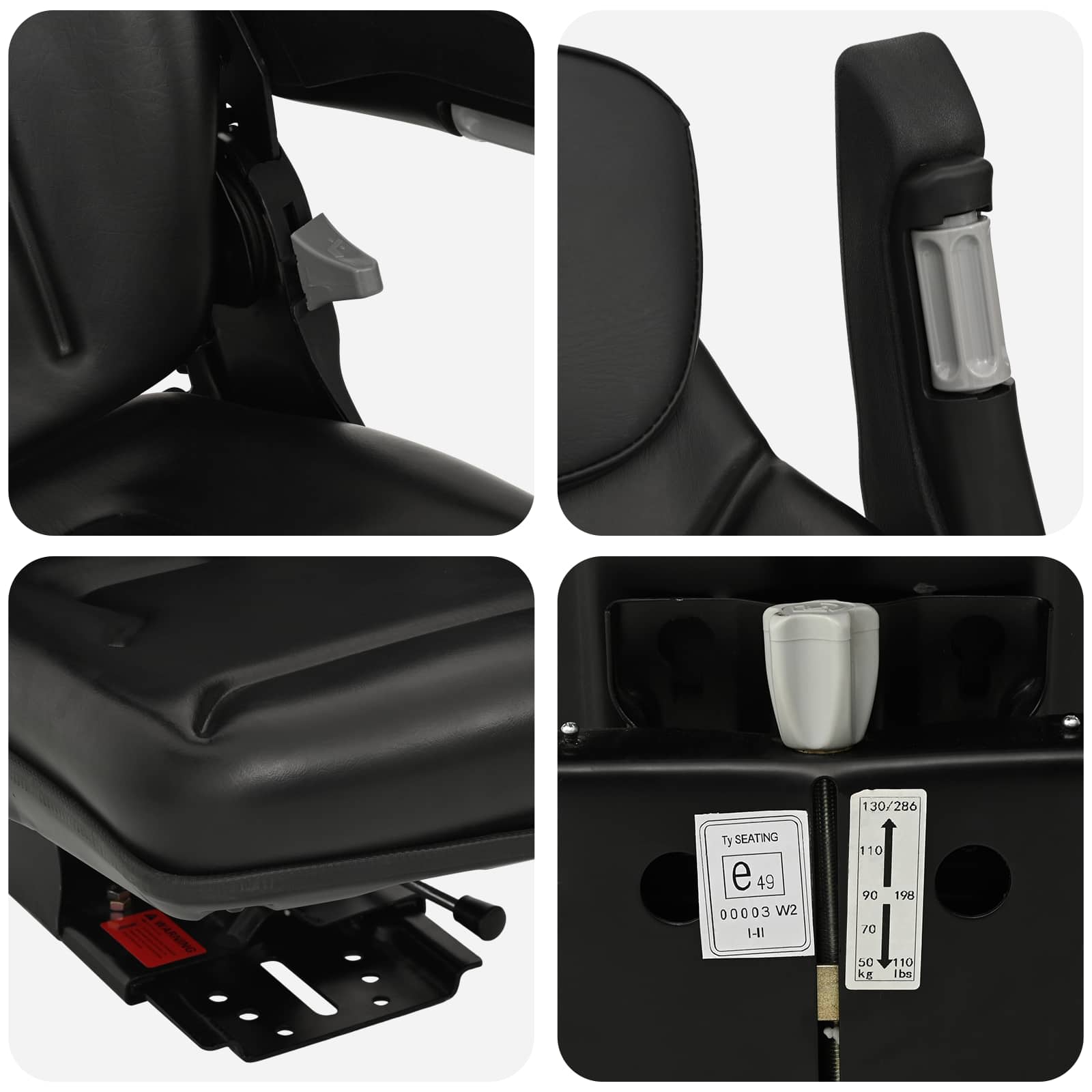 Sedile per trattore con sospensione Nero 60 x 58 x 72 cm | homemem39