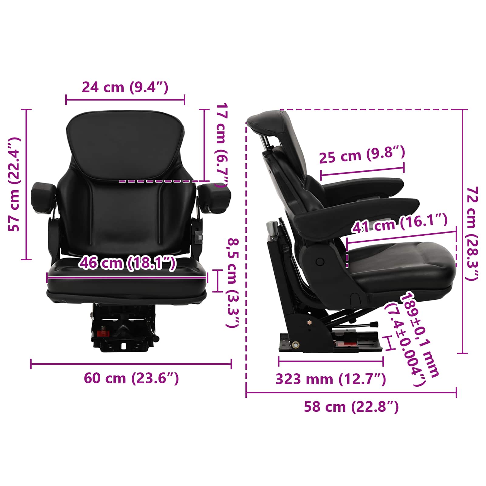 Sedile per trattore con sospensione Nero 60 x 58 x 72 cm | homemem39