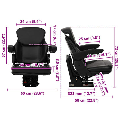 Sedile per trattore con sospensione Nero 60 x 58 x 72 cm | homemem39
