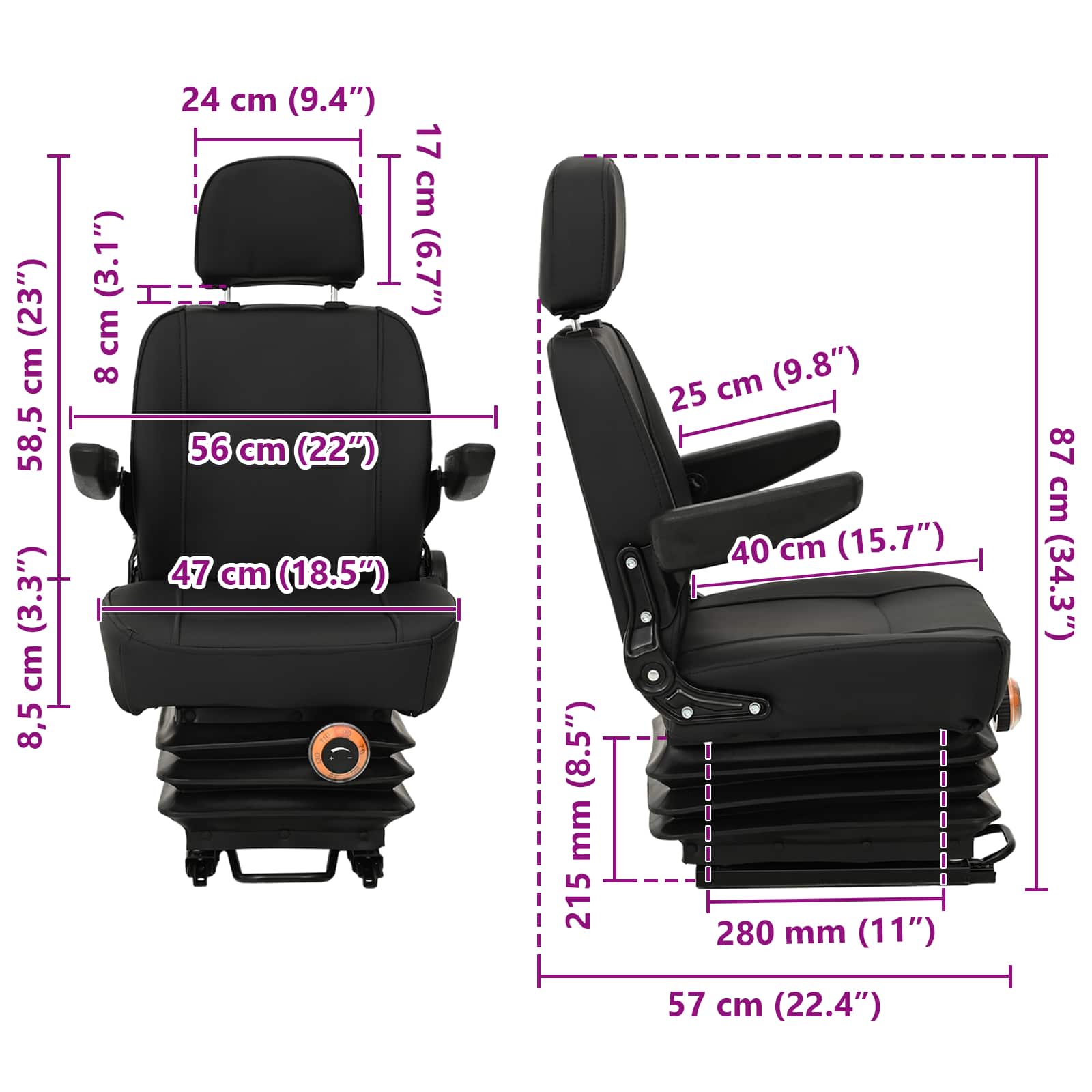 Sedile per trattore con sospensione Nero 56 x 57 x 87 cm | homemem39