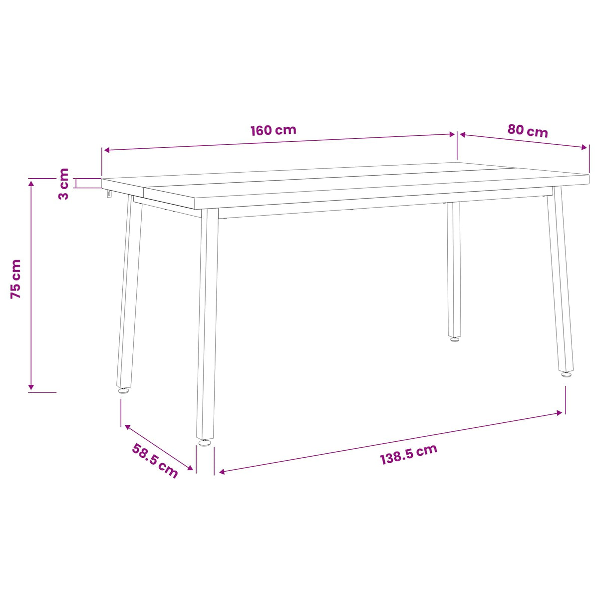 Tavolo da pranzo quadrato 160 x 80 x 75 cm Bianco | homemem39