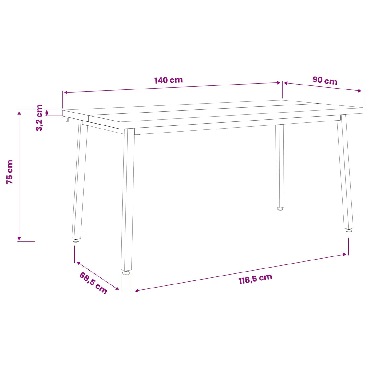 Tavolo da pranzo quadrato 140 x 90 x 75 cm Naturale | homemem39