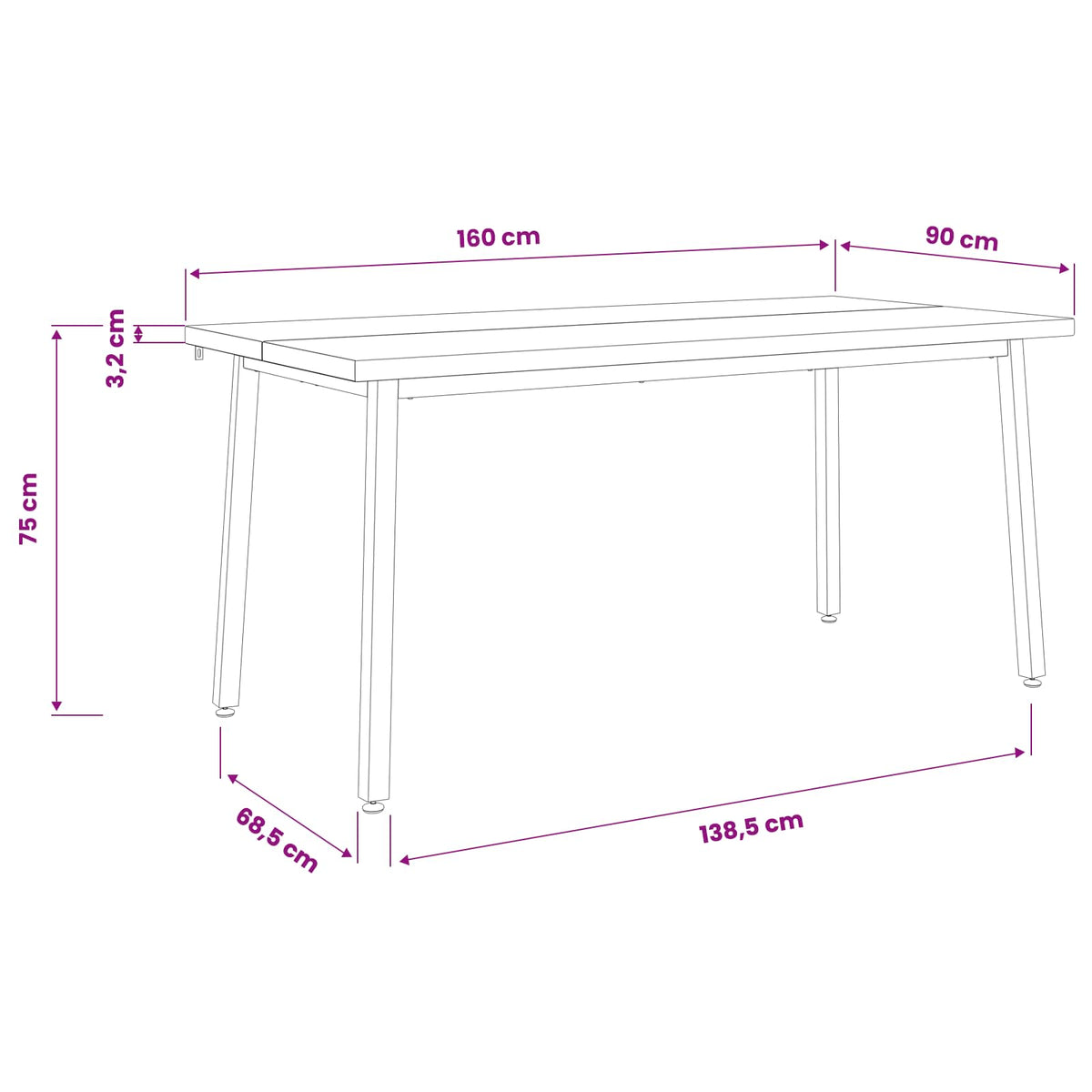 Tavolo da pranzo quadrato 160 x 90 x 75 cm | homemem39