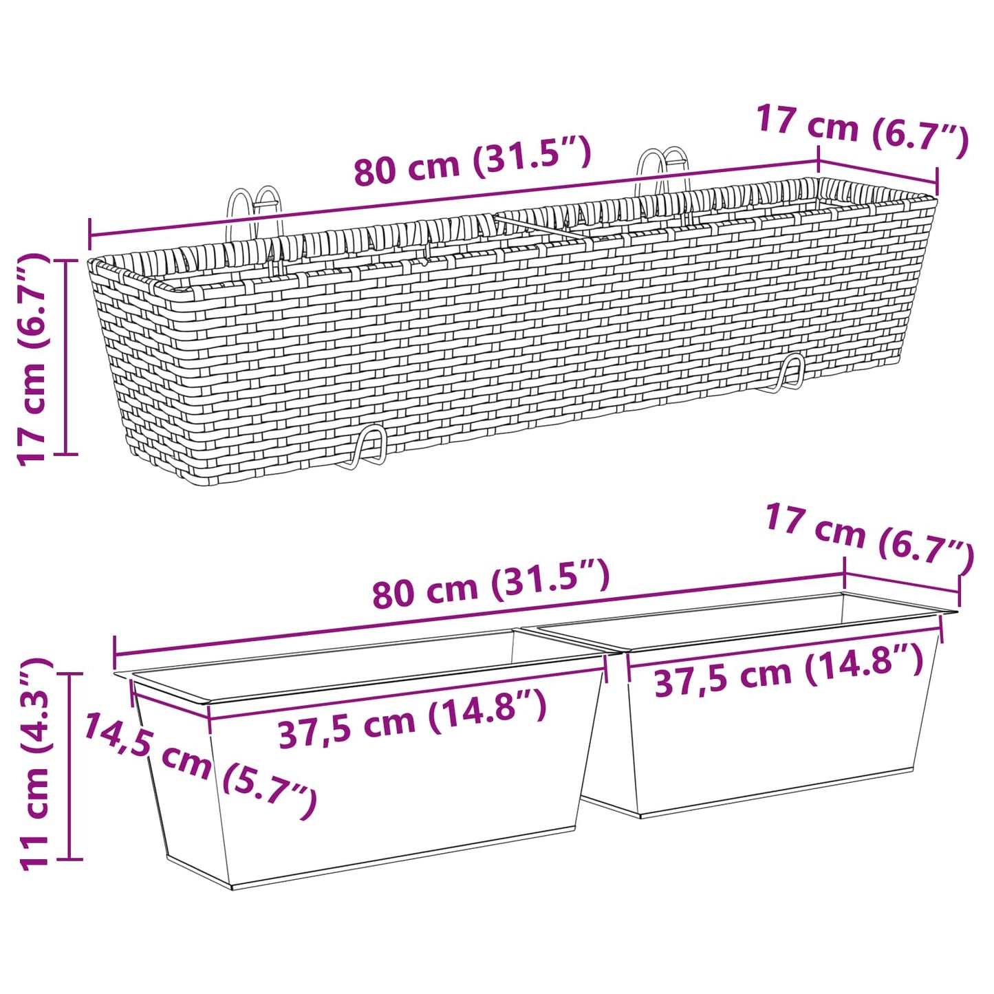 Ringhiera 2 pcs 80 x 17 x 17 cm Metallo | homemem39