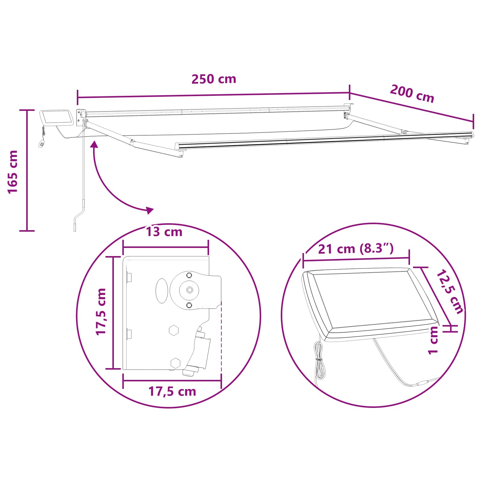 Tenda retrattile manuale con LED Grigio chiaro e bianco | homemem39