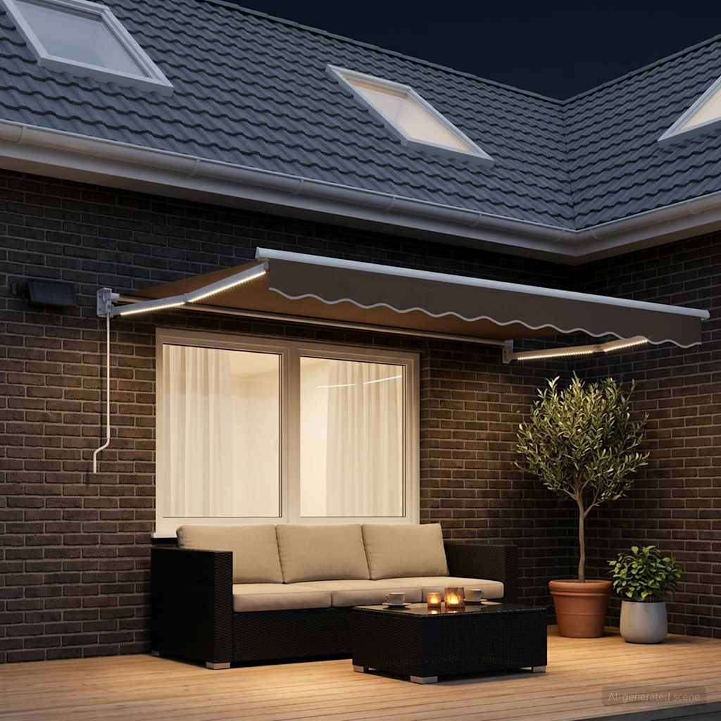 Tenda retrattile manuale con LED Tortora | homemem39