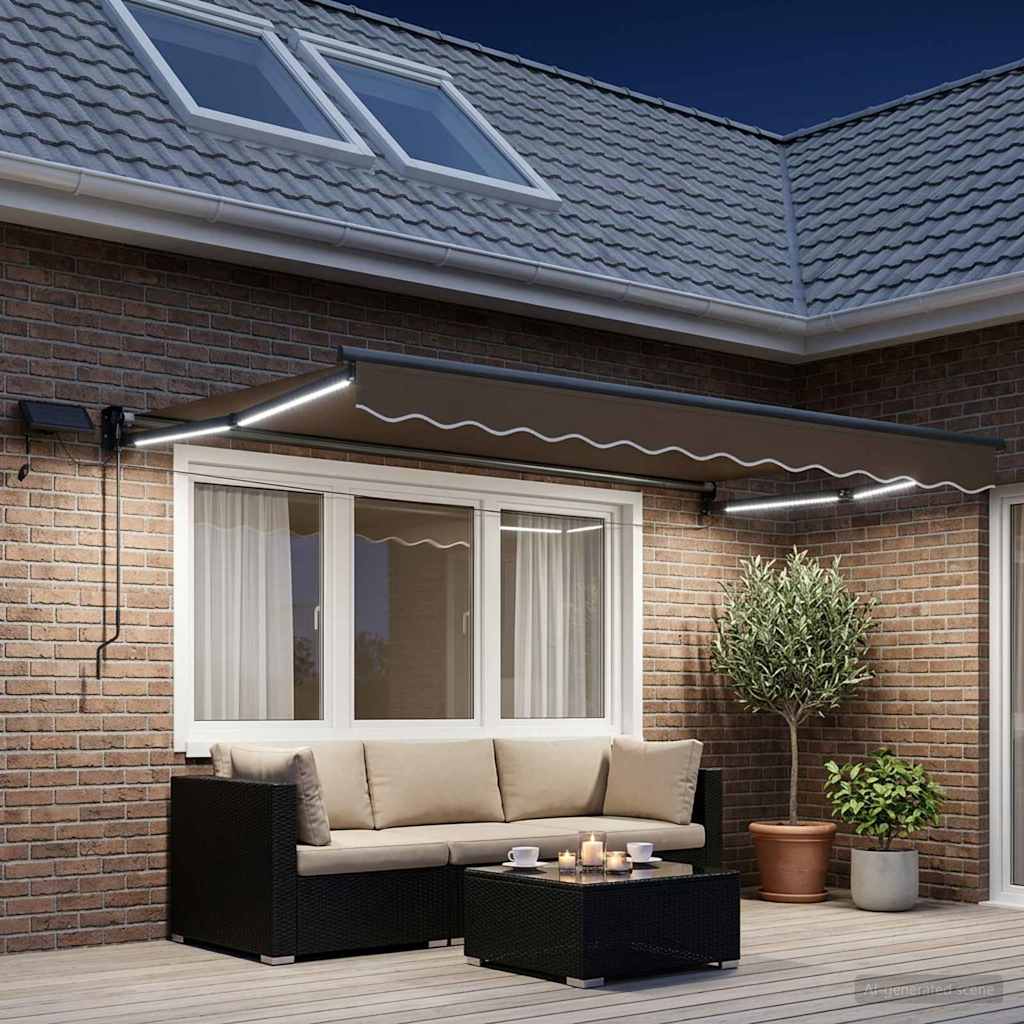 Tenda retrattile manuale con LED Tortora