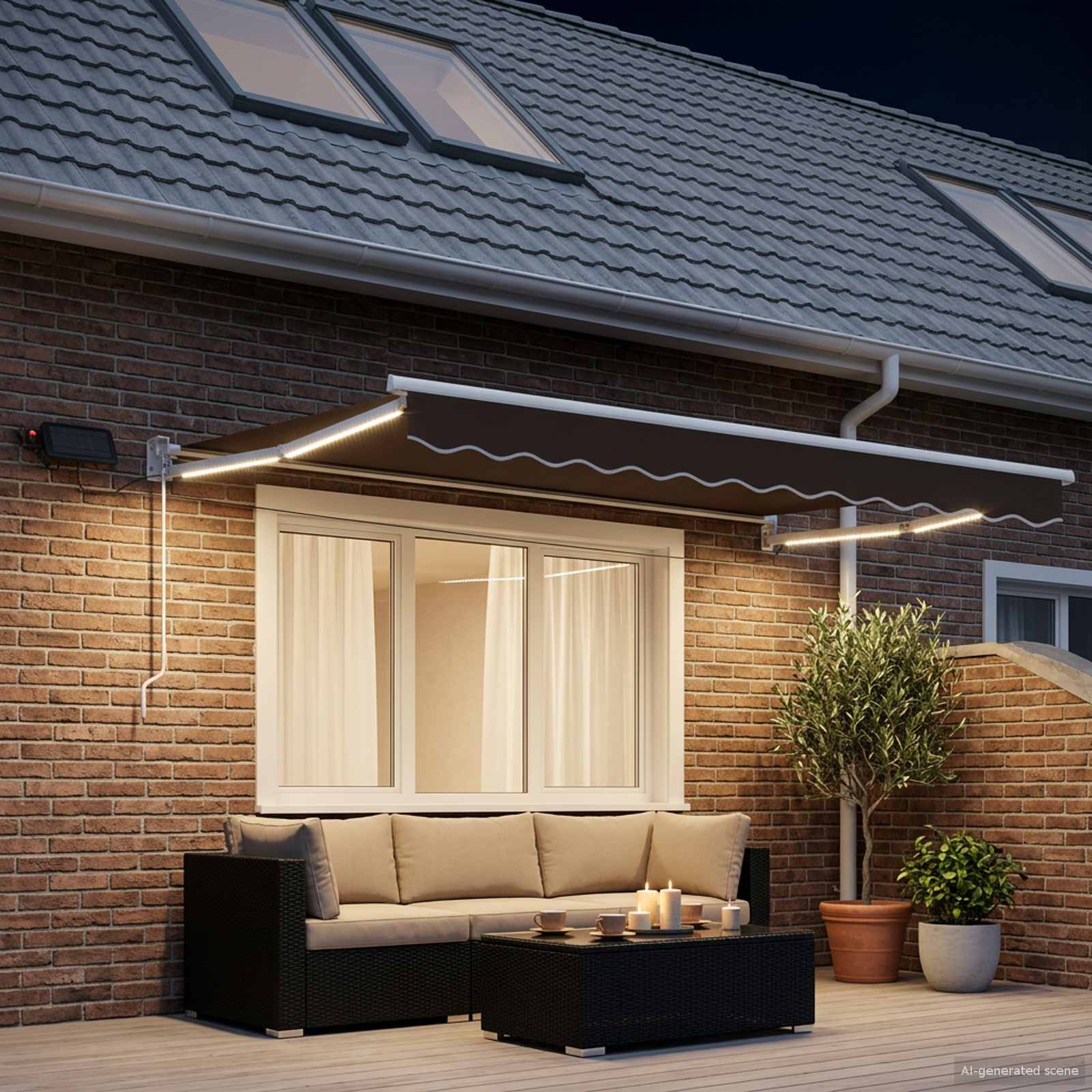 Tenda retrattile manuale con LED Tortora | homemem39