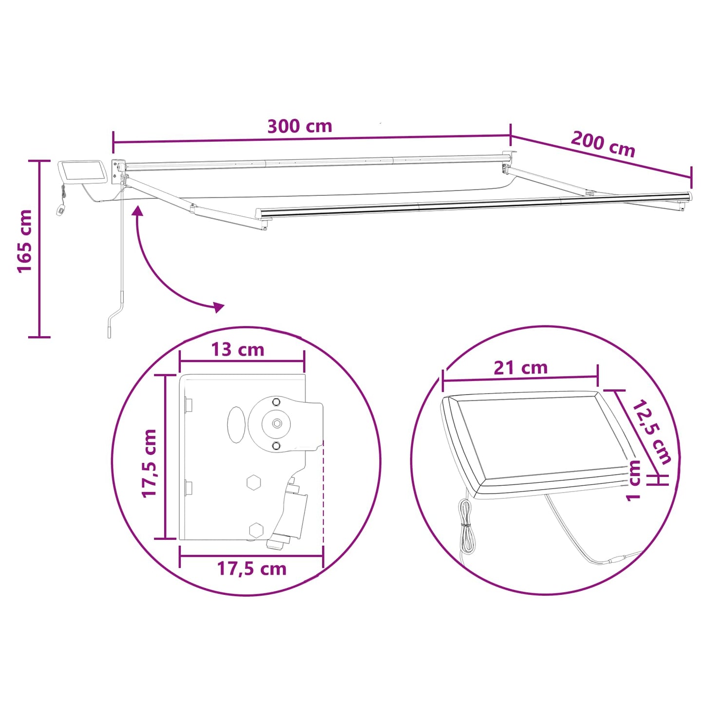 Tenda retrattile manuale con LED Tortora | homemem39