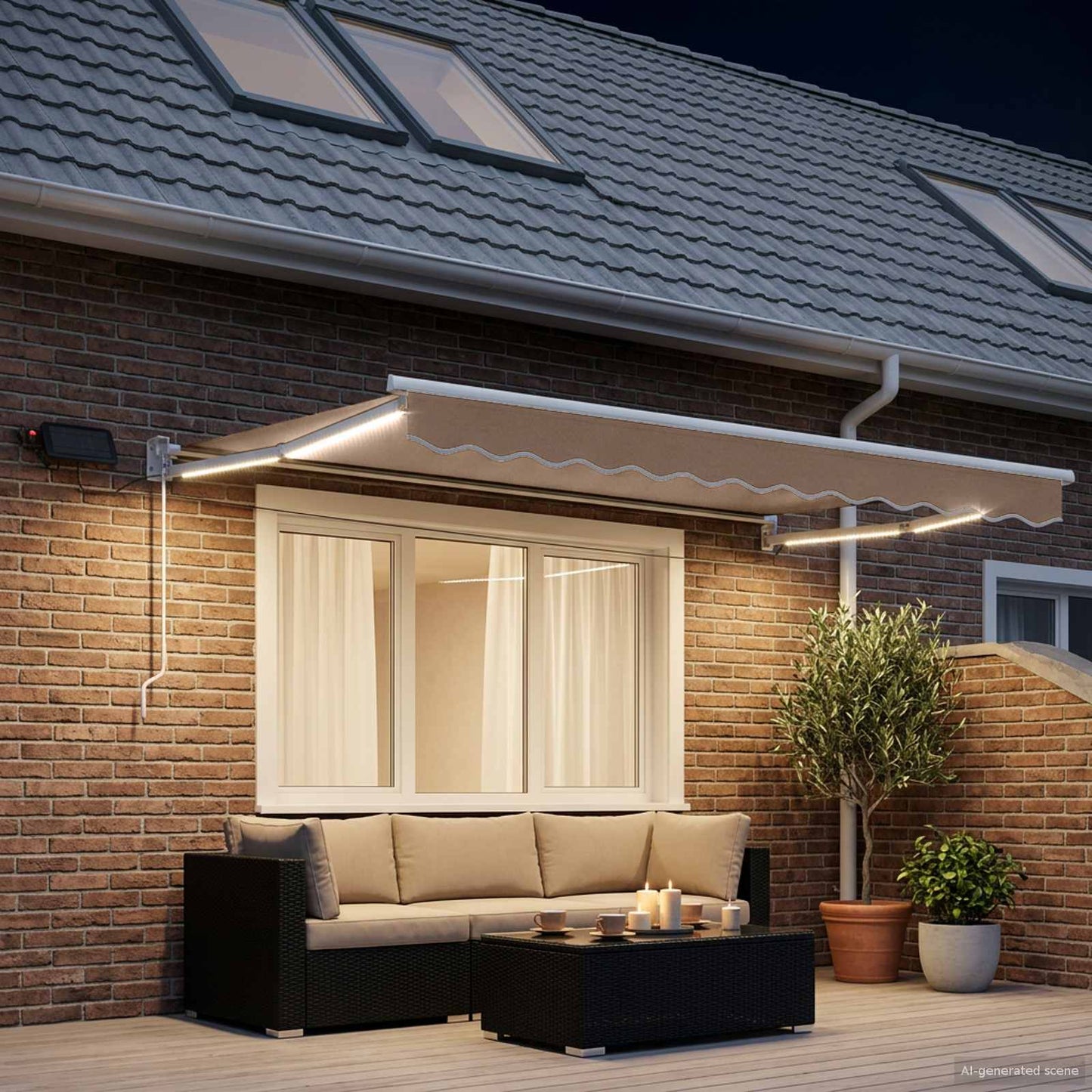 Tenda retrattile manuale con LED Tortora