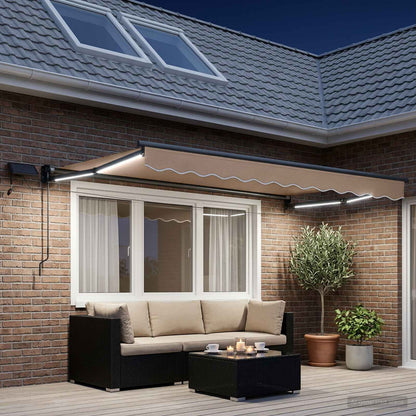 Tenda retrattile manuale con LED Tortora