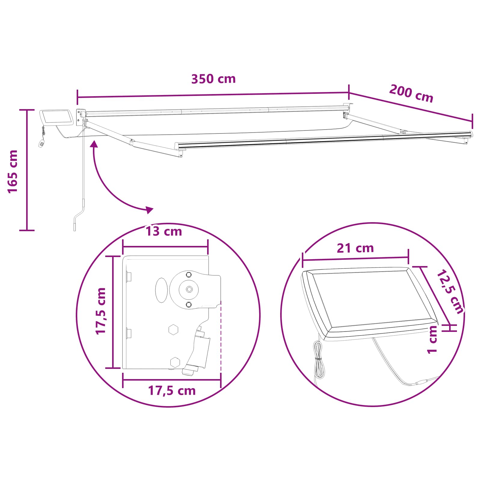 Tenda retrattile manuale con LED Tortora | homemem39