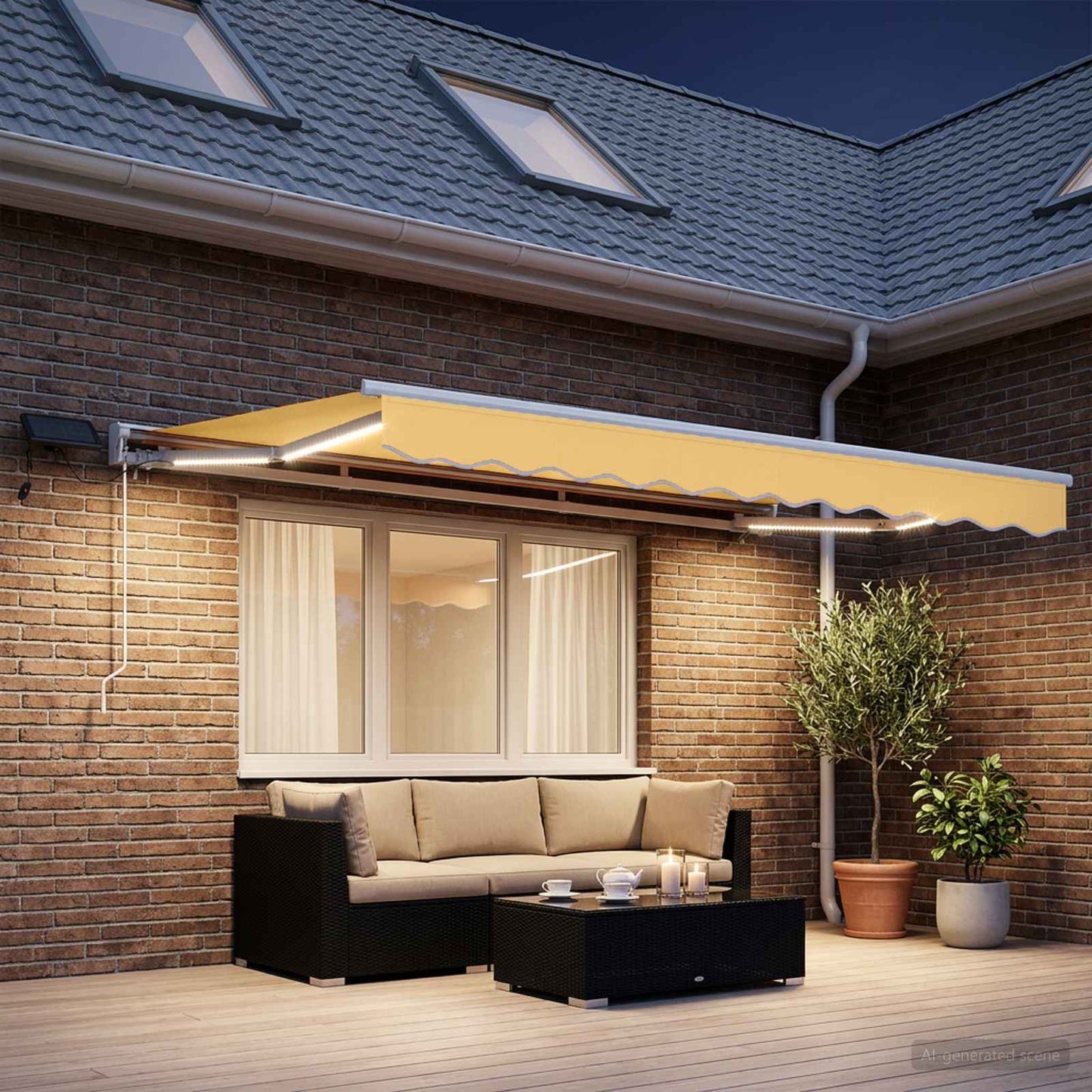 Cornice per Tenda Manuale con LED Sabbia 3,5 x 2 m