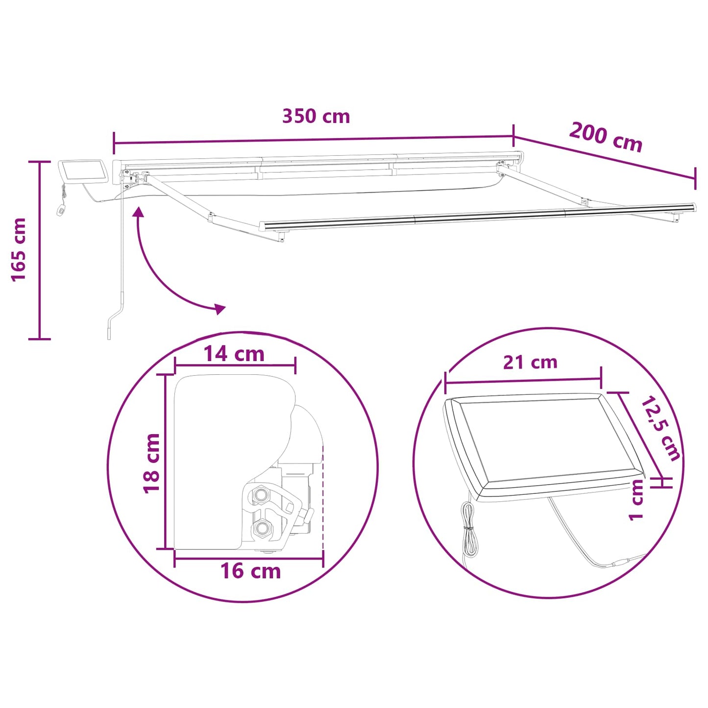 Cornice per Tenda Manuale con LED Sabbia 3,5 x 2 m