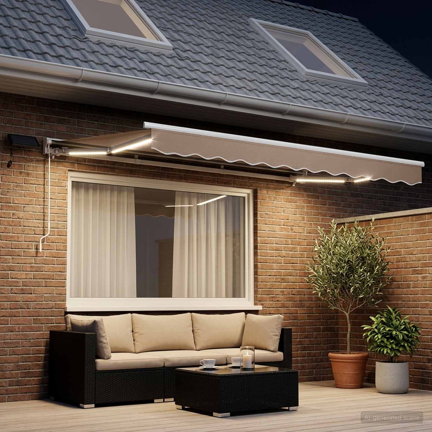 Cornice per Tenda Manuale con LED Tortora 3,5 x 2 m