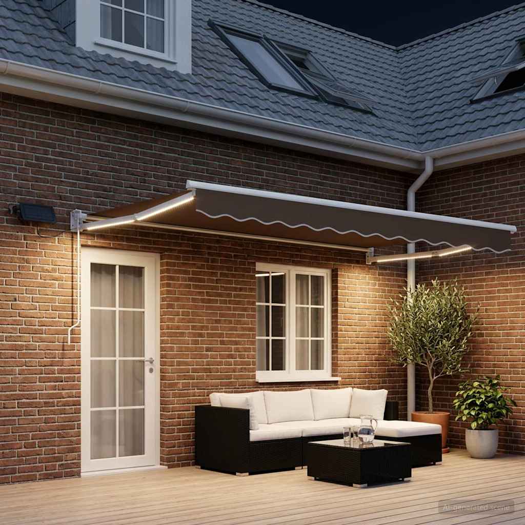 Tenda retrattile manuale con LED Tortora | homemem39