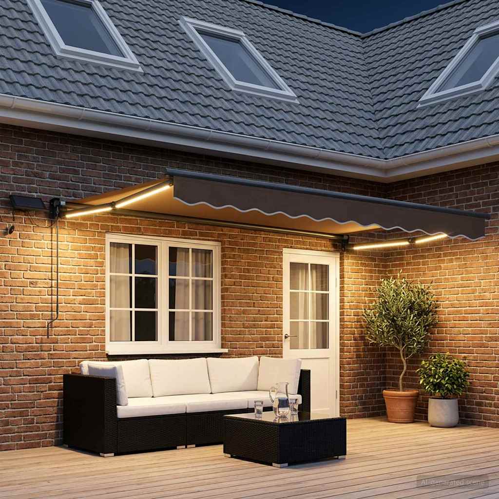 Tenda retrattile manuale con LED Tortora | homemem39
