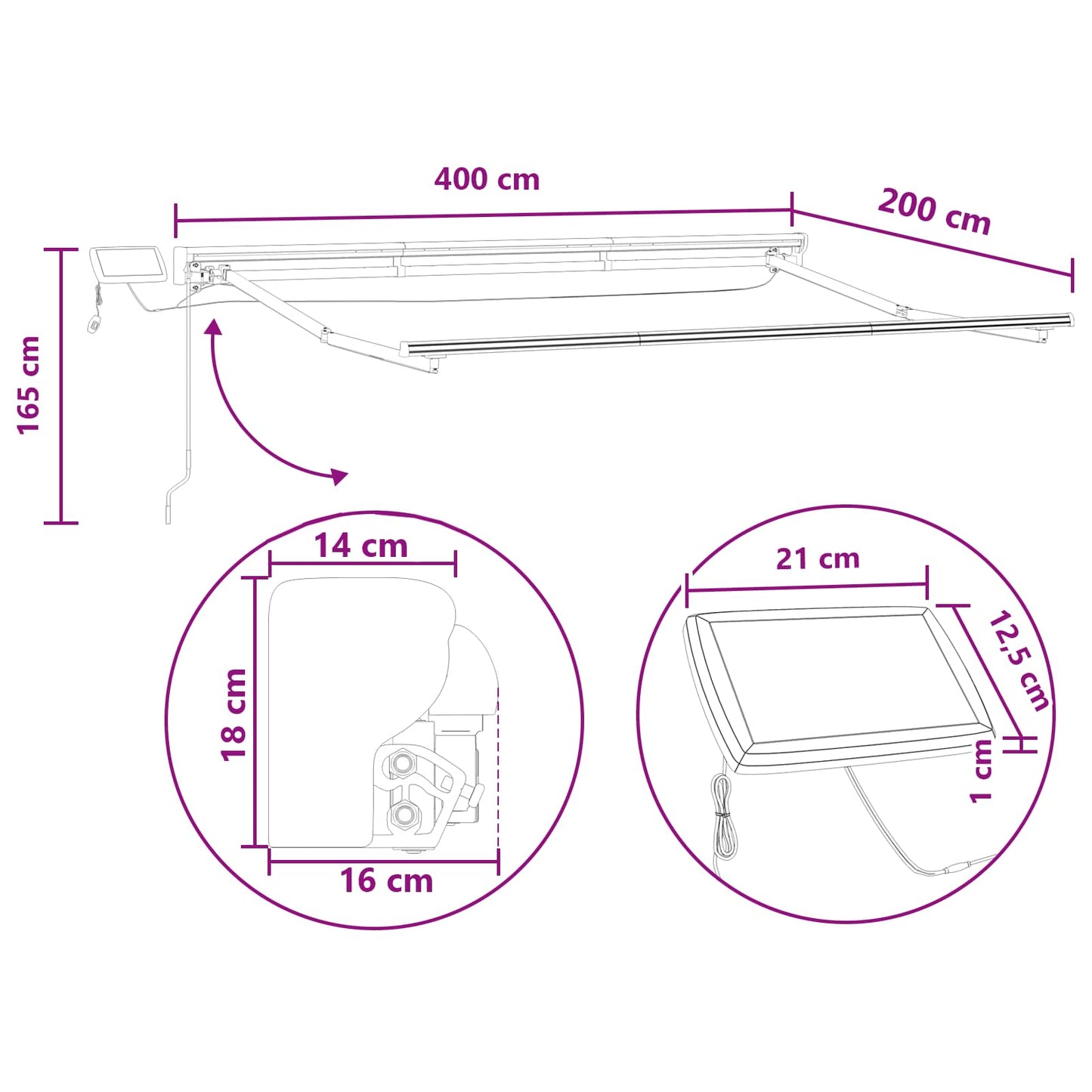 Cornice per Tenda Manuale con LED Tortora 4 x 2 m | homemem39
